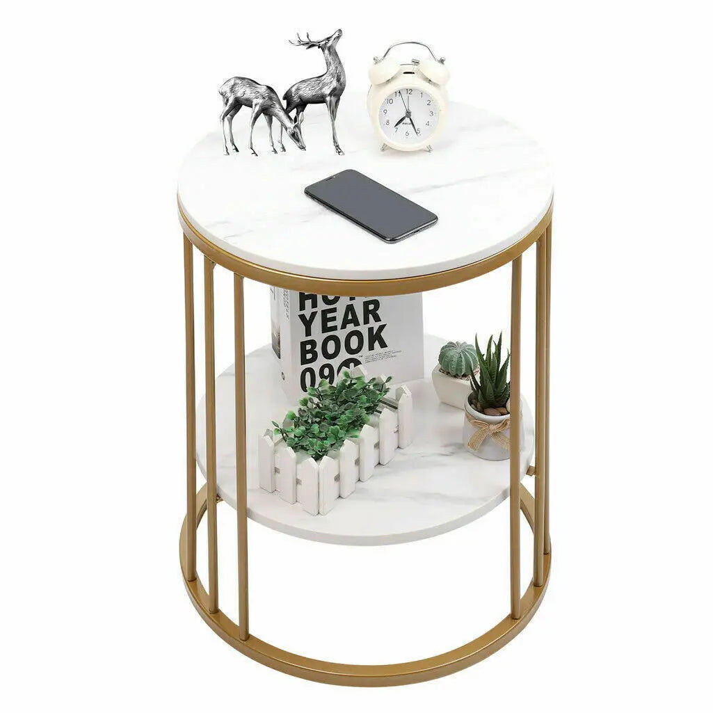 Wisfor Two-Tier Marble Round Side Table With Jewellery Storage