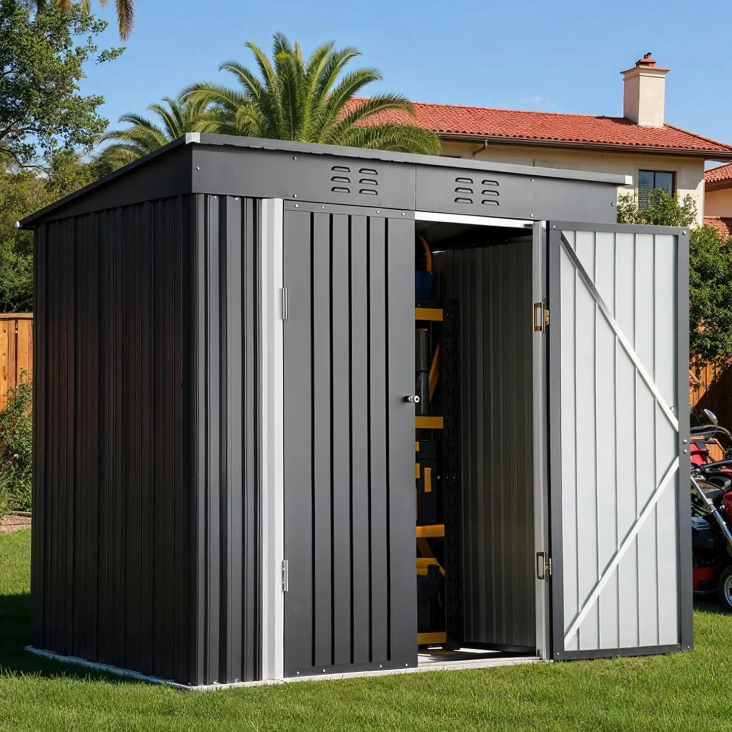 Outdoor Metal Storage Shed With Double Lockable Doors Waterproof