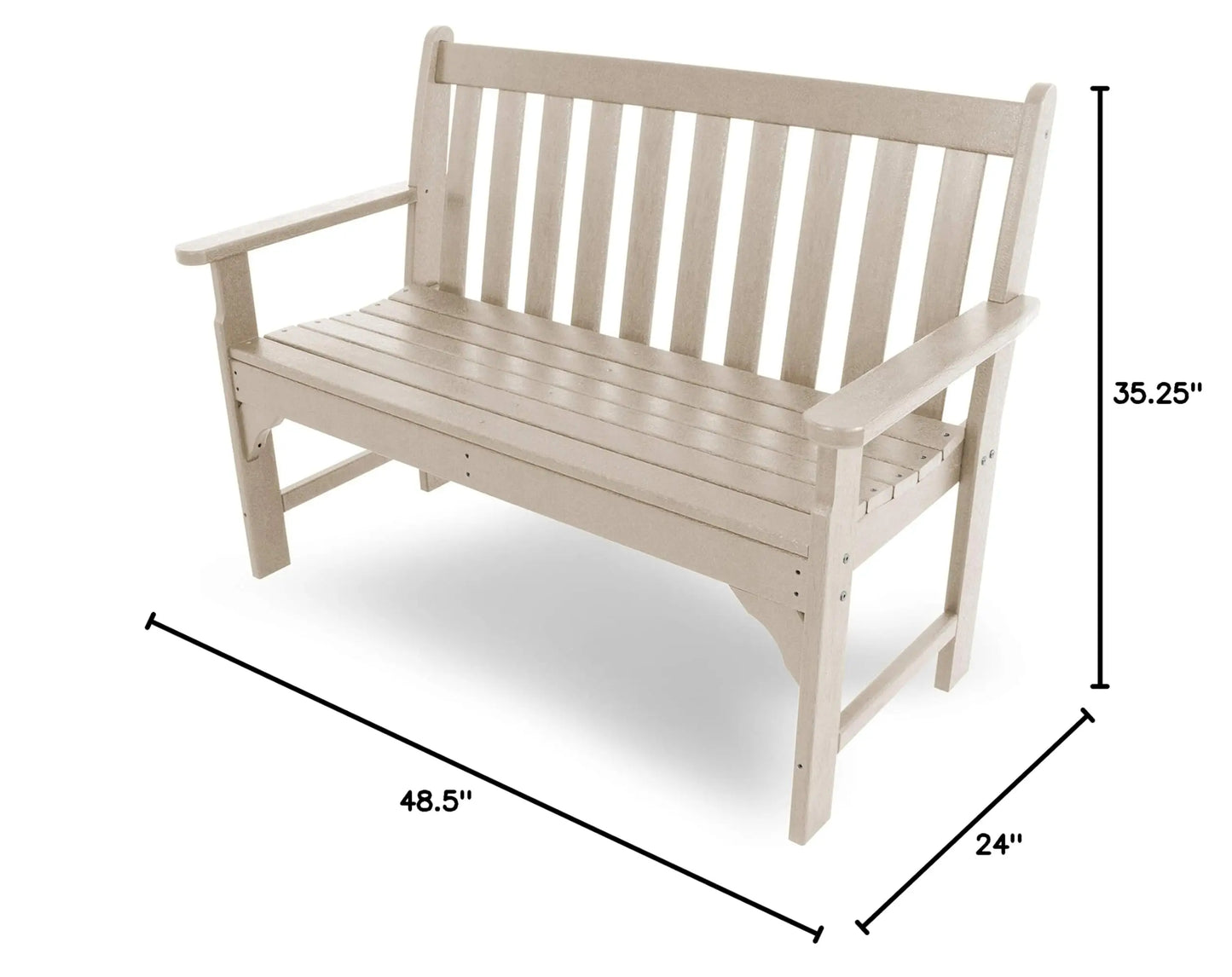 48 Inch Outdoor Garden Bench With Armrests In Buff Color