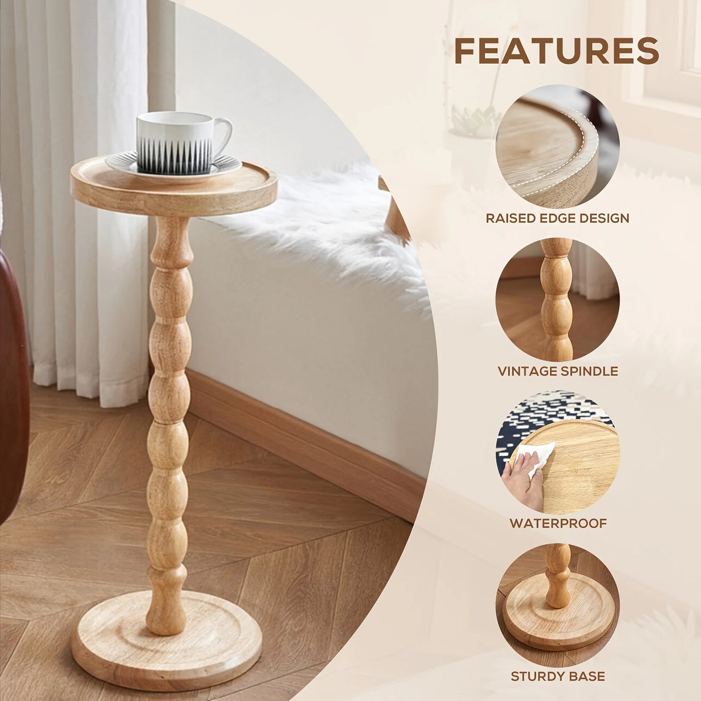 Modern Round Wooden Side Table Pedestal For Living Room