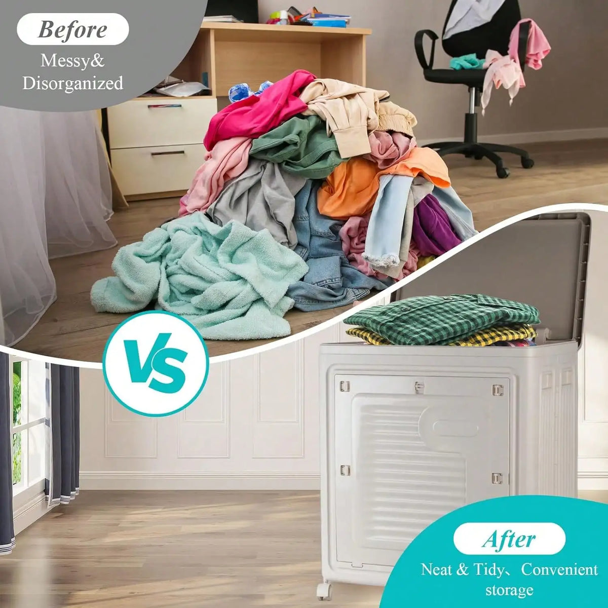 Rolling Laundry Hamper With Lid And Wheels For Home Storage