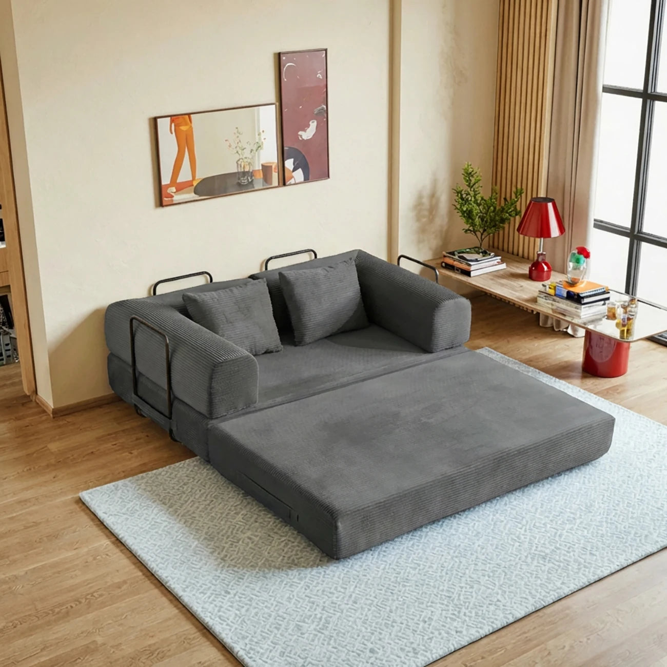 THOLASIS 4-in-1 Cloud Boneless Convertible Floor Sofa Bed