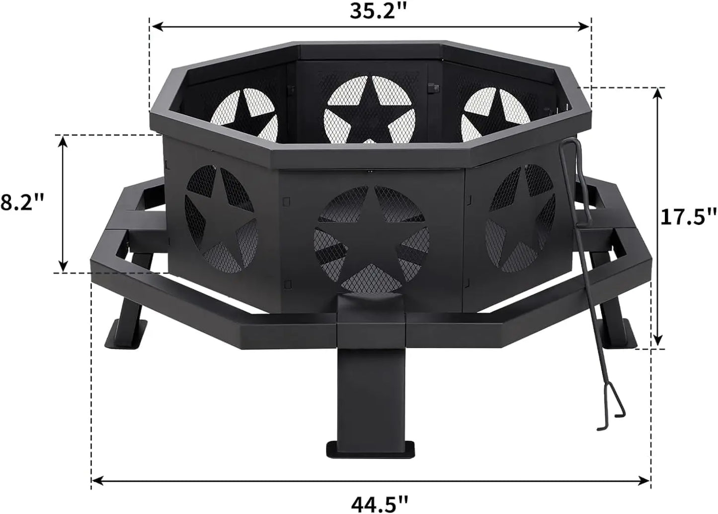 45 Inch Fire Pit for Outside Wood Burning, Outdoor Octagonal Fire Pit with Poker, Large Firepit for Camping, Backyard, Patio