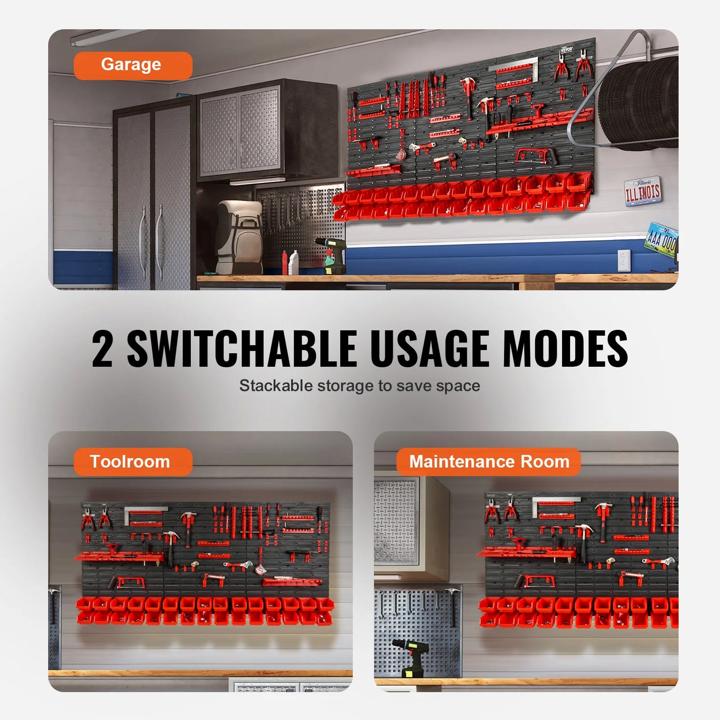 SucceBuy Wall Mounted Storage Bins Rack Organizer for Garage