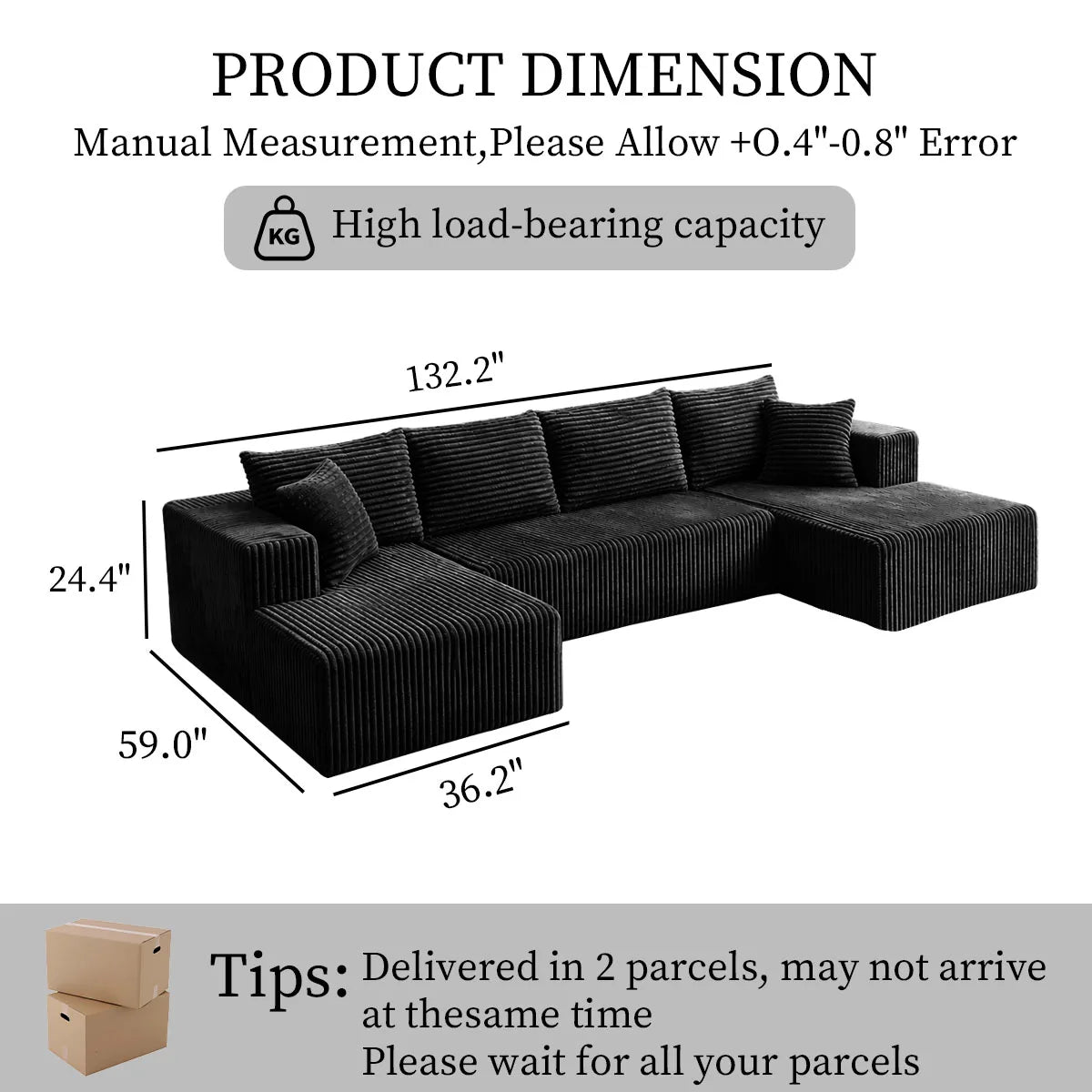 Modular U Shaped Sectional Sofa With Double Chaise Lounges Corduroy