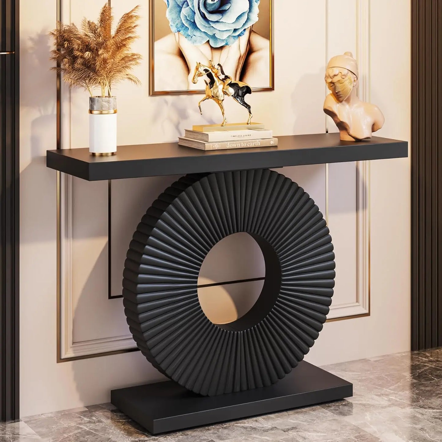 LITTLE TREE Modern Console Table with Geometric Base, 40 inch Wood Entryway Table,Accent Table for Living Room, Entryway