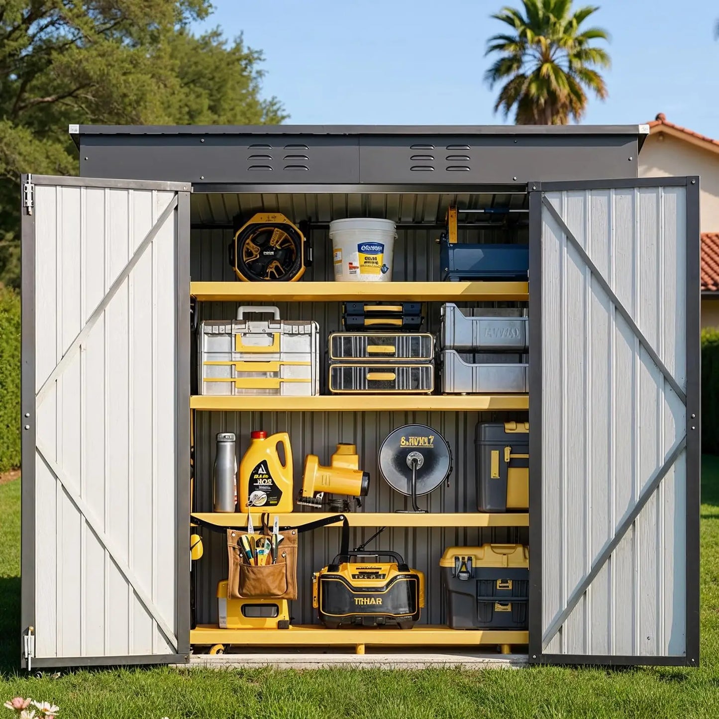 Metal Outdoor Storage Cabinet With Double Lockable Doors
