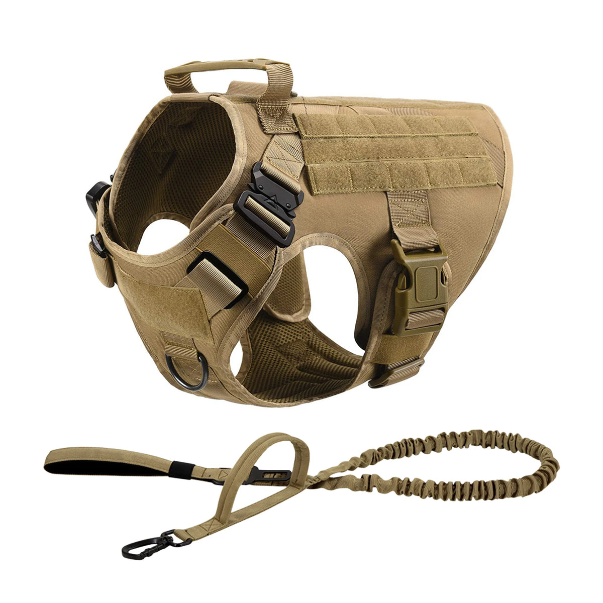 PETRAVEL Tactical Dog Harness Set With Leash And MOLLE Pouches