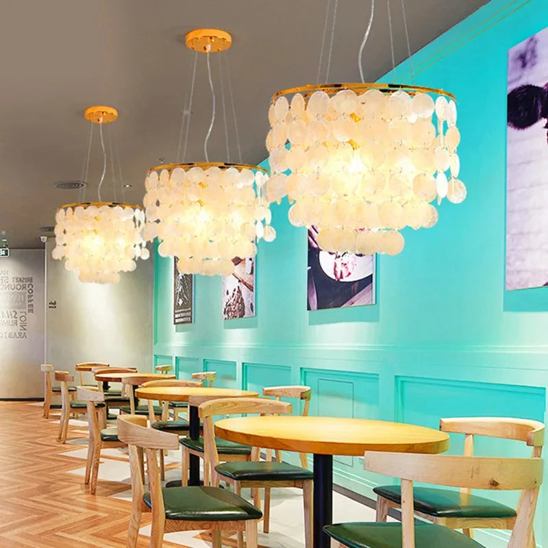 Nordic Modern Minimalist Shell Wind Chime Chandelier Romantic Living Room Restaurant Bedroom Led Decorate Ceilling Hanging Light
