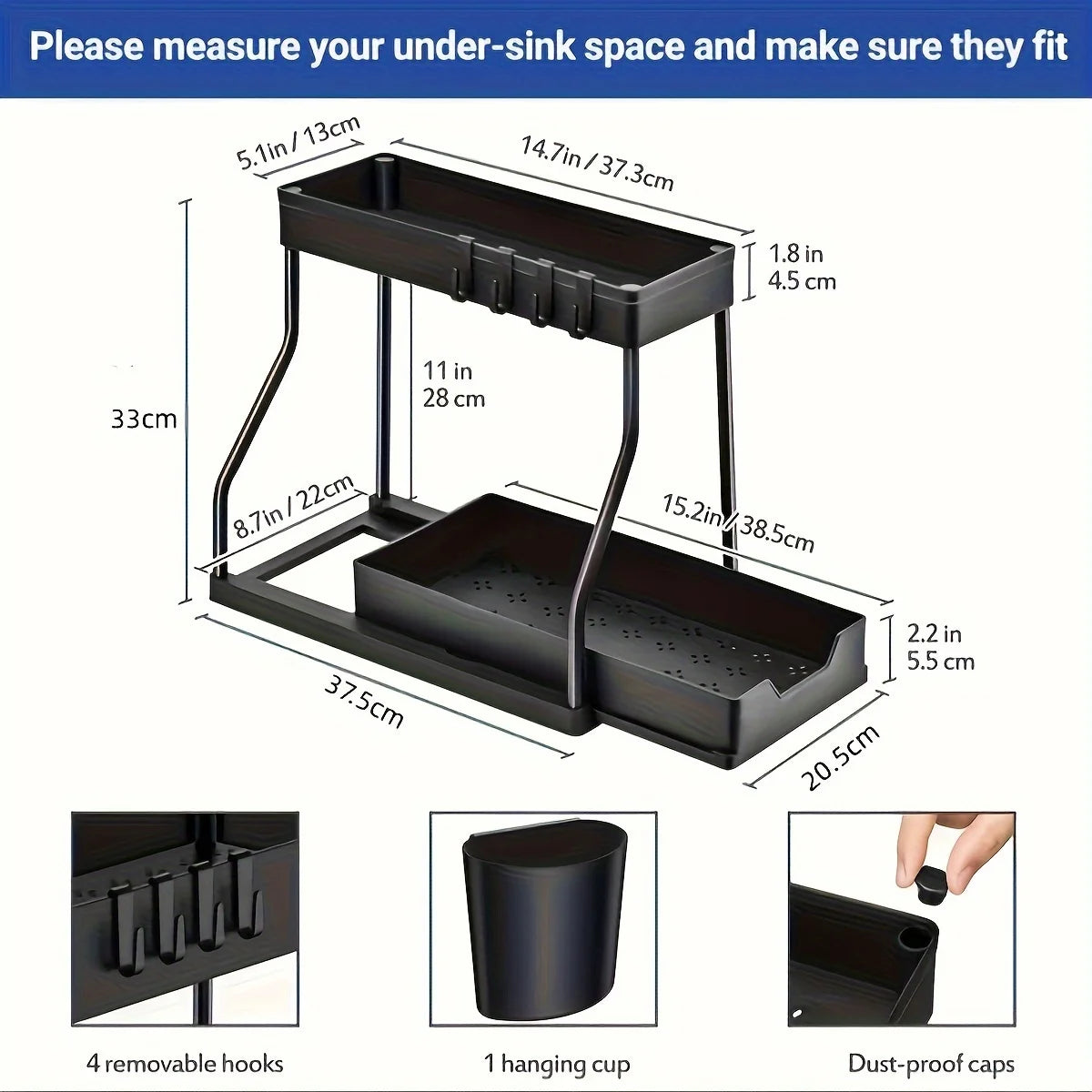 Space Saving Under Sink Organizer With Pull Out Storage Box