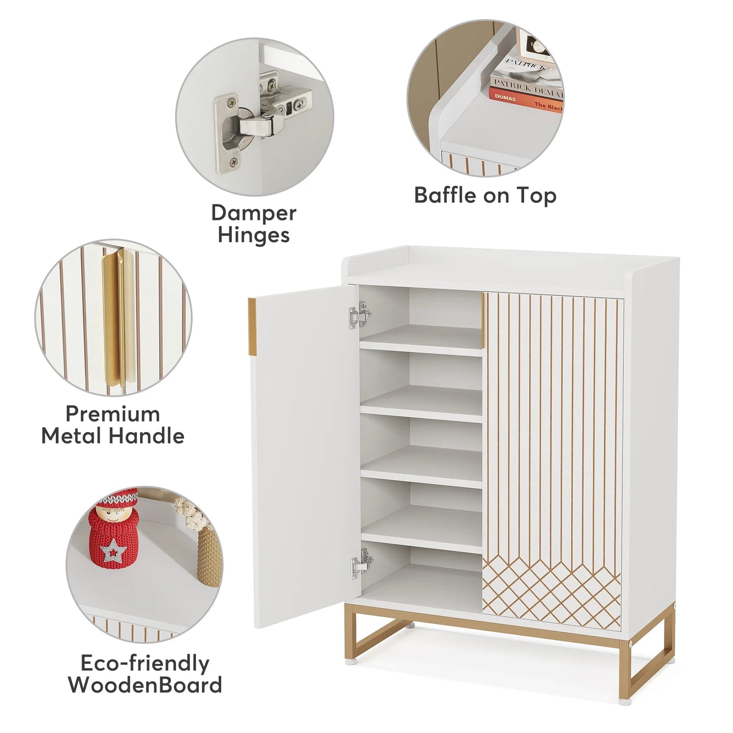 Tribesigns 5-Tier Wood Shoe Cabinet With Doors Storage Unit