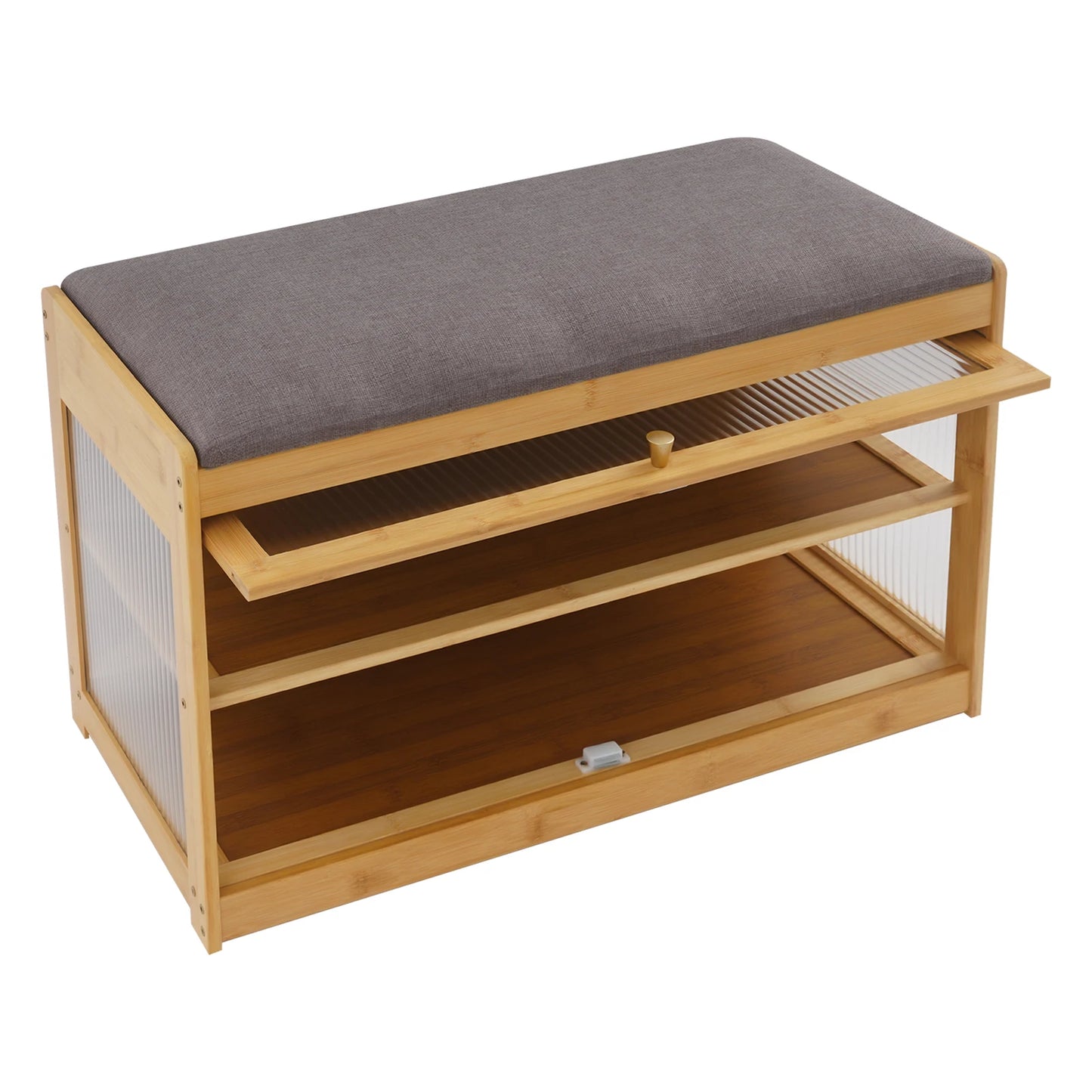 27.6 Inch Length Shoe Rack Bench, 2-Tier Shoe-Changing Bench, Shoe Bench with Cushion, for Hallways, Entrances, 70 x 32 x 42 cm