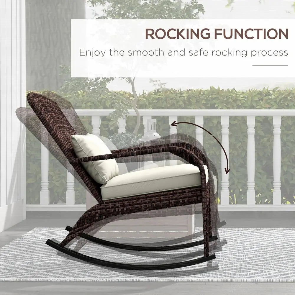 Outdoor Wicker Rocking Chair With Cushion And Pillow