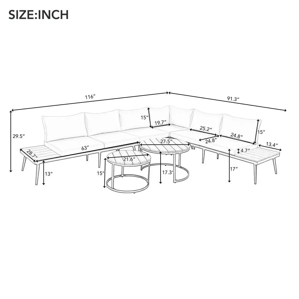 Outdoor Sectional Sofa Set With Nesting Coffee Tables 6-Piece Patio