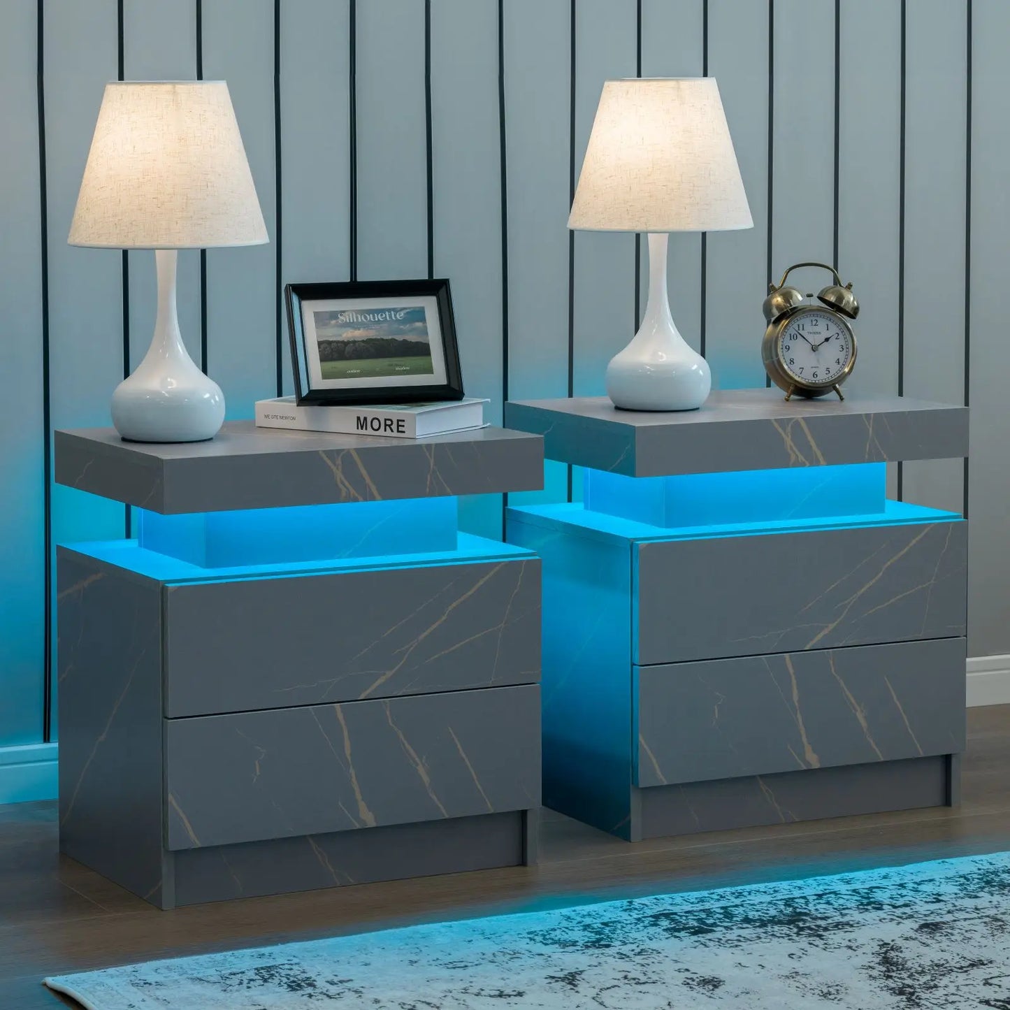 Cubehom Nightstand Set Of 2 With LED Light Two Drawers