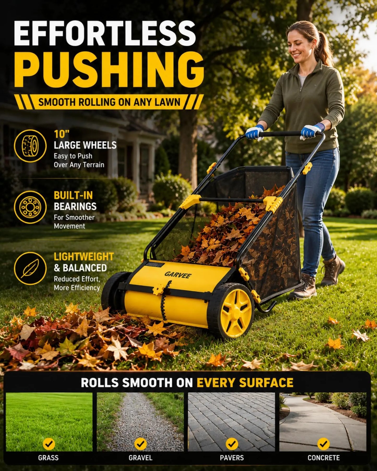 HiMISS Manual Operated Lawn Sweeper With 3.5 CuFt Mesh Bag