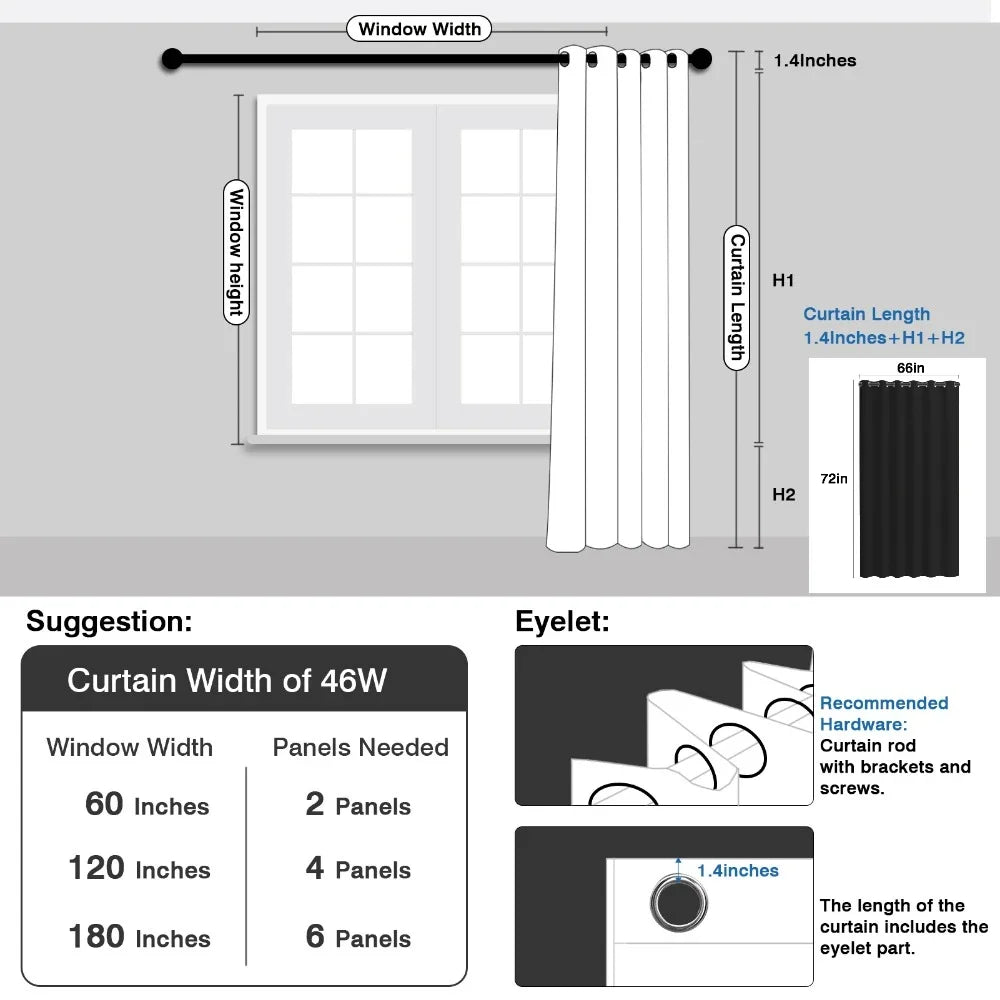 Thermal Insulated Blackout Curtains For Bedroom Living Room Grommet Panels