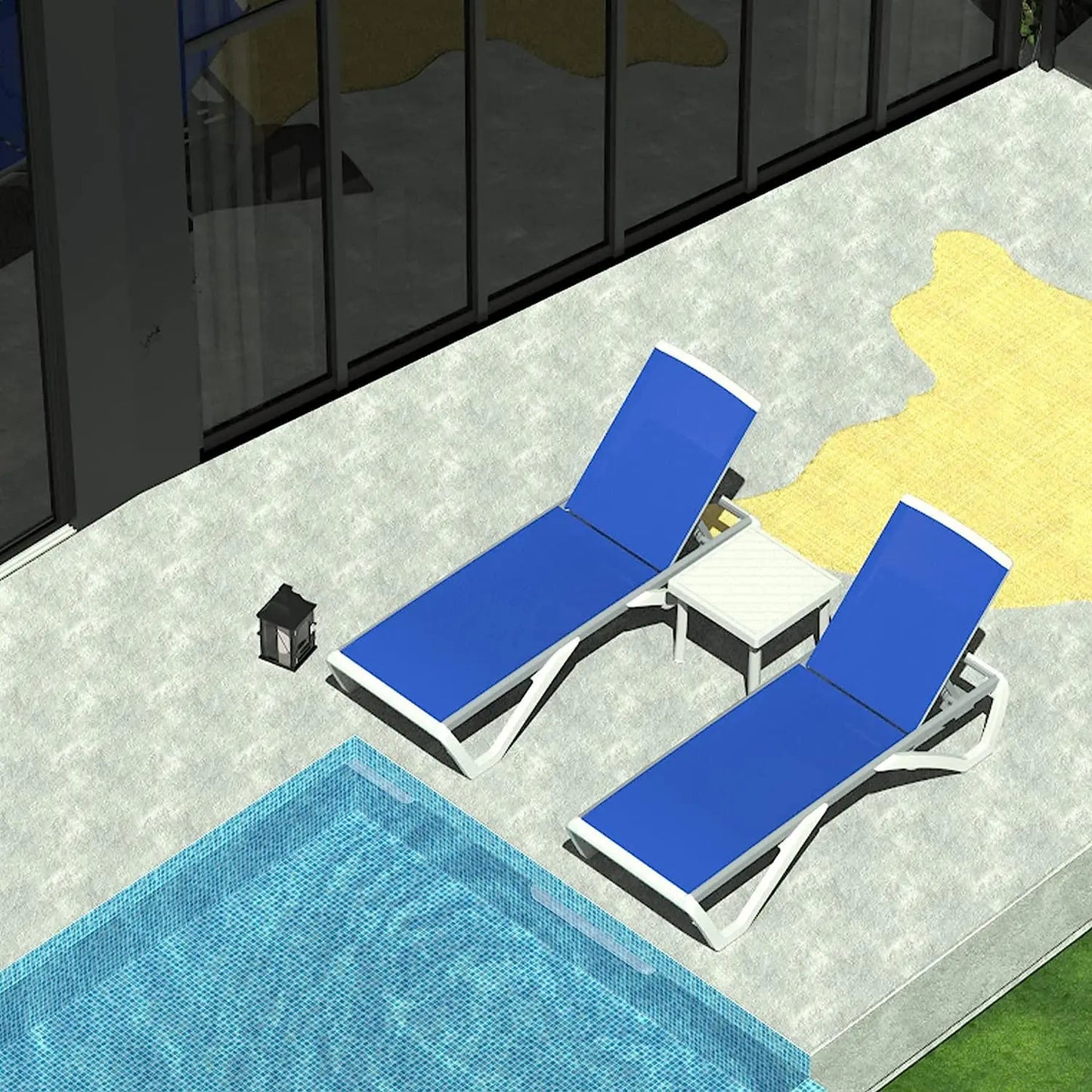 Aluminum Outdoor Lounge Chair Set of 3 With Wheels