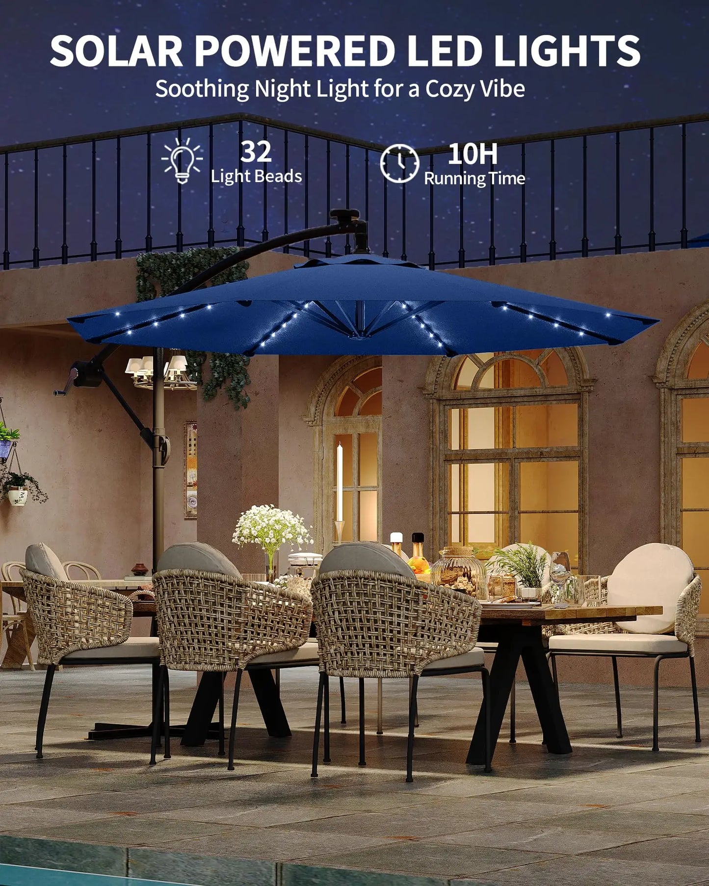 HiMISS Offset Patio Umbrella With Solar LED Lights
