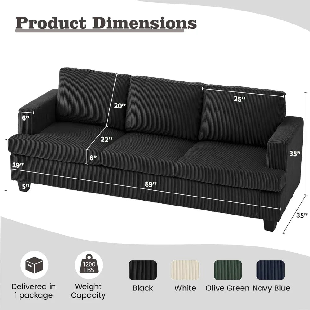 2 Piece Modern Sleeper Loveseat & 3 Seater Sofa Set, Deep Seat Corduroy Living Room Furniture for Apartment Lounge 89", Custom