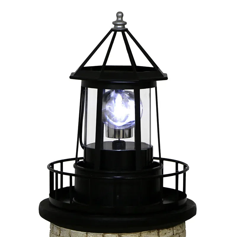 Rotating Beacon Light Iron Solar Adornment Lighthouse Garden Decor Lighthouse-shaped Landscape Lamp