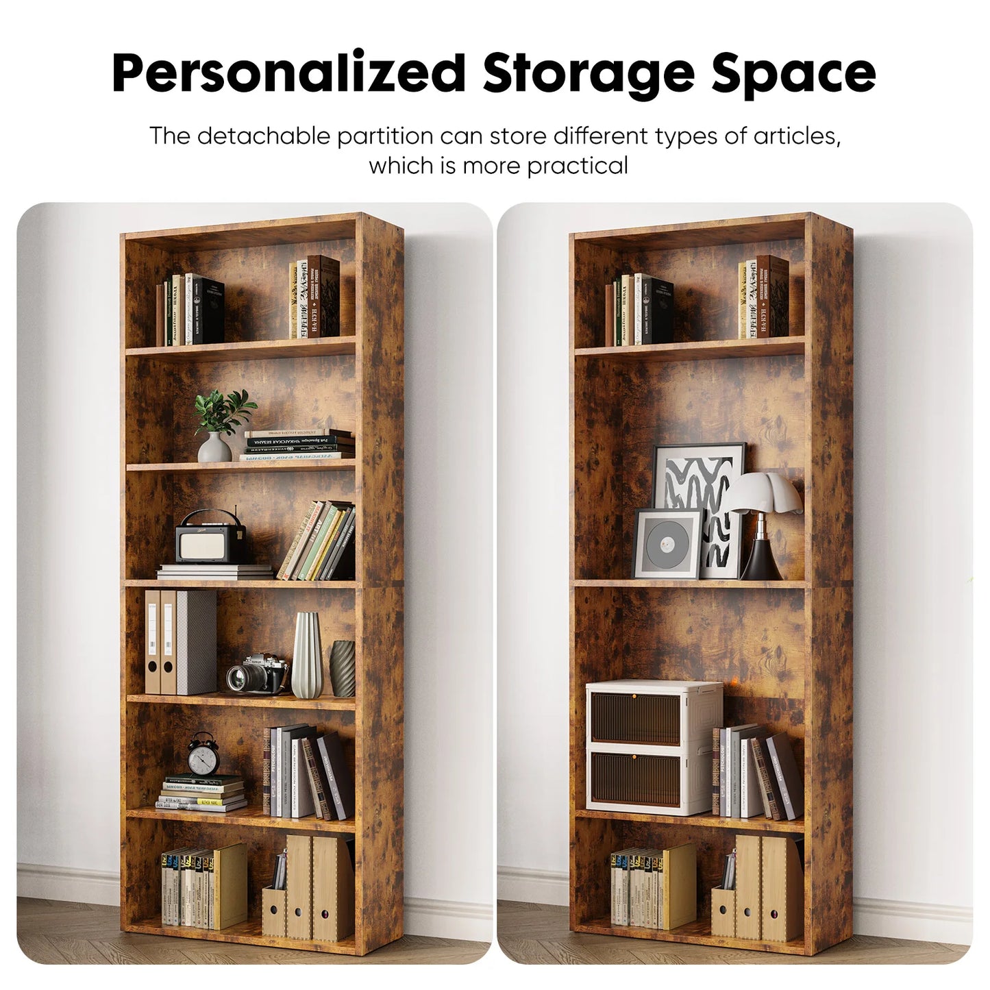 JHK Wooden Shelf Bookcase 6 Tier Floor Standing Open Bookshelf