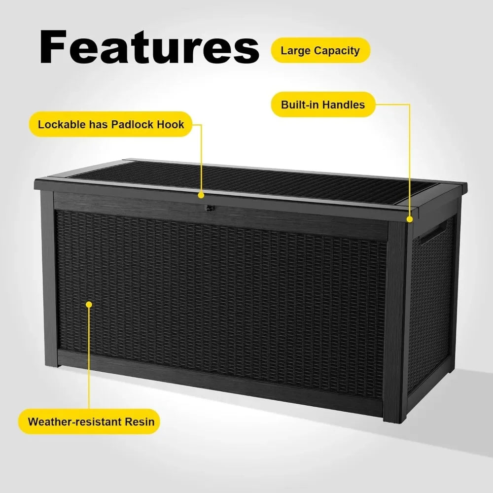 320 Gallon Waterproof Outdoor Deck Box, Lockable Storage for Garden Tools & Cushions, Weatherproof Resin Container