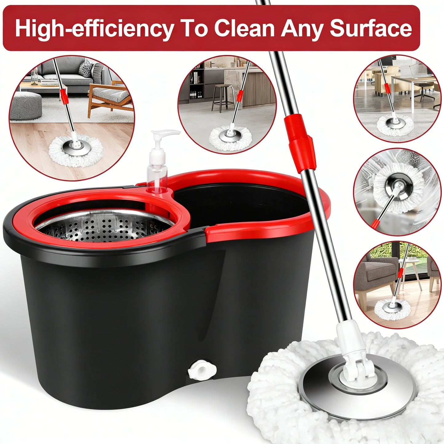 AEHOME 360 Spin Mop And Bucket Set SelfWringing Floor Cleaner