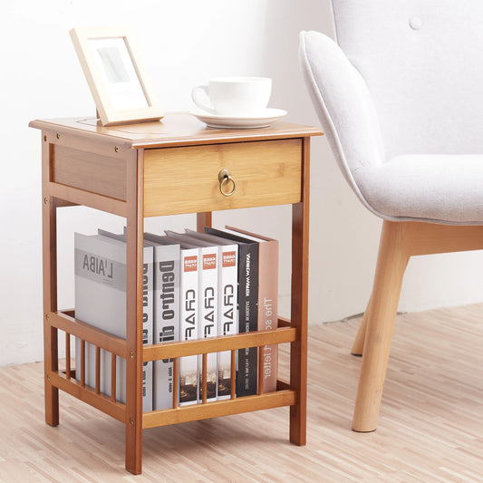 LUVODI Multifunctional Bamboo Bedside Table Drawer Nightstand