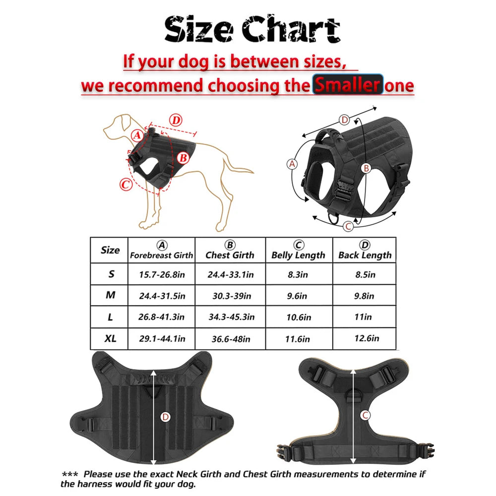 PETRAVEL Tactical Dog Harness Set With Leash And MOLLE Pouches