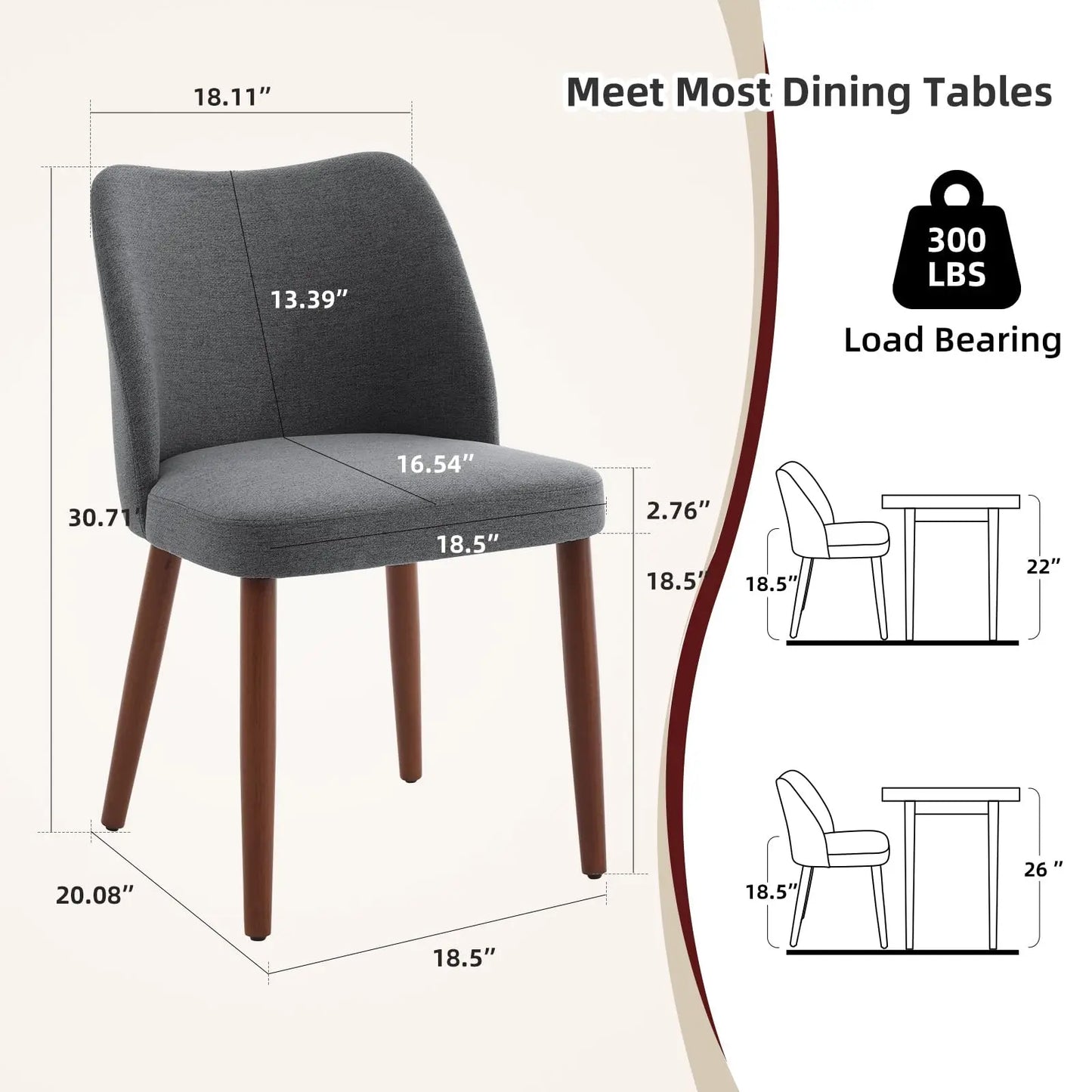 HiMISS Wingback Dining Chairs PU Leather Upholstered With Wood Legs