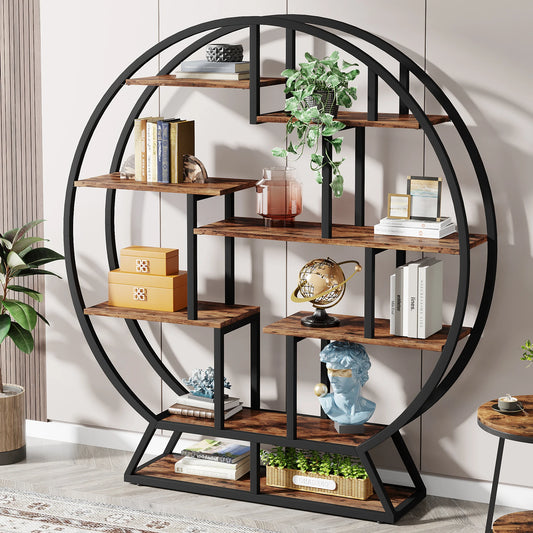 Tribesigns Round Bookshelf Etagere With Staggered Shelves