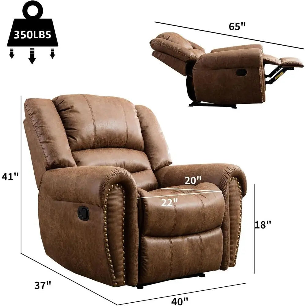 Leather Manual Recliner Chair With Wooden Frame For Living Room