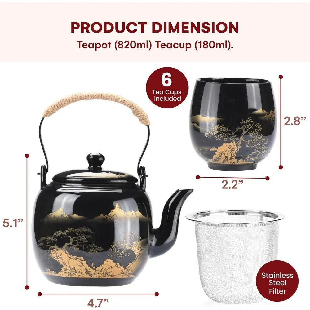 Kitchen porcelain tea set: Authentic ceramic teapots and cups - elegantly designed for tea parties and everyday use
