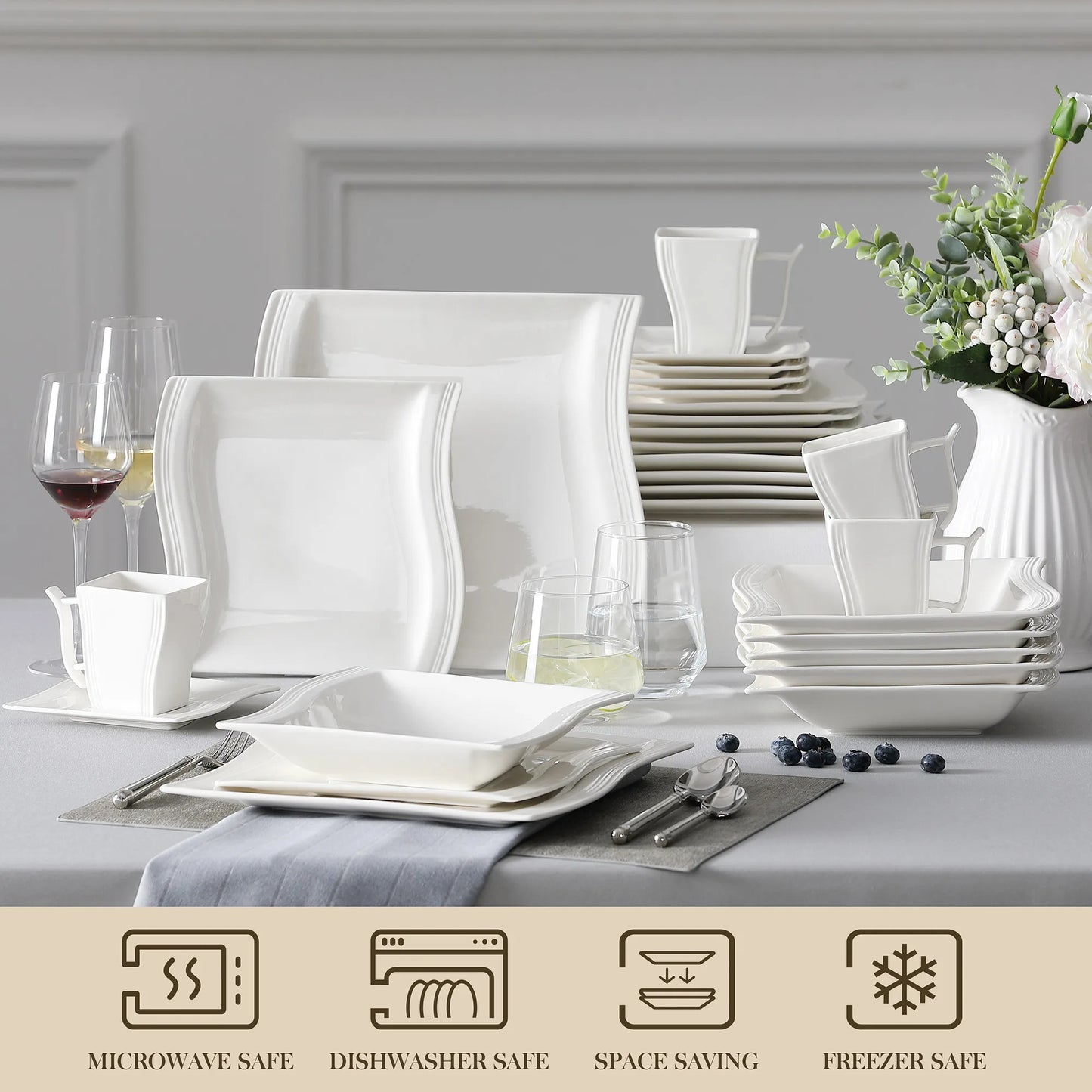 MALACASA Flora Porcelain Dinnerware Set Service For 12