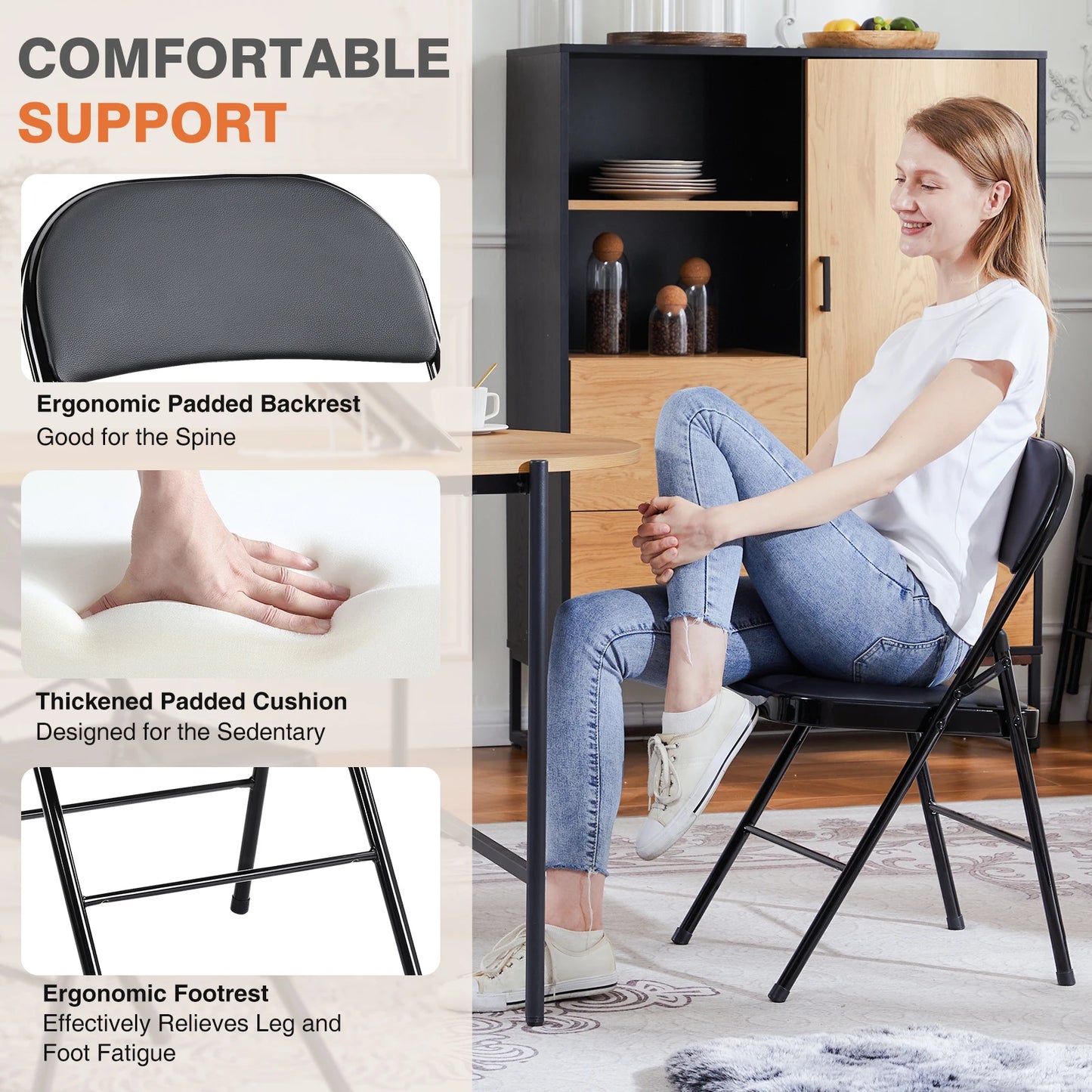 JHK Faux Leather Padded Folding Chair Set