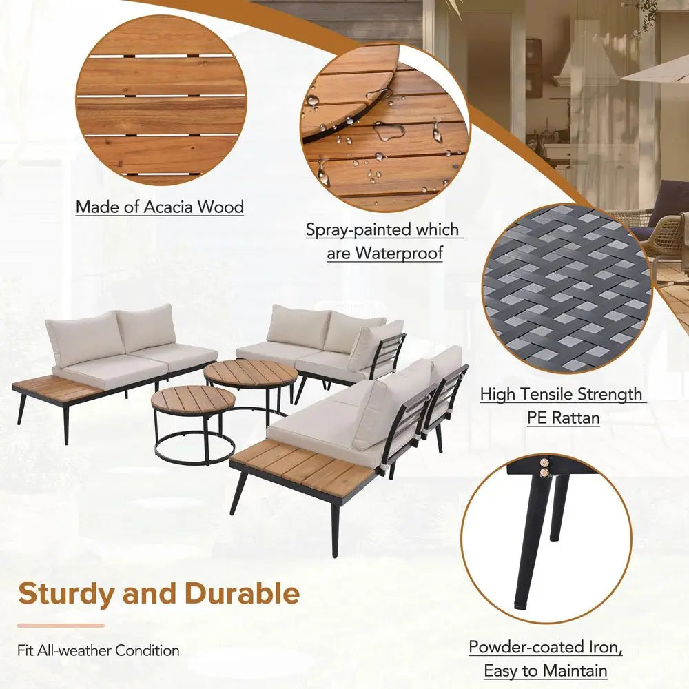 Outdoor Sectional Sofa Set With Nesting Coffee Tables 6-Piece Patio
