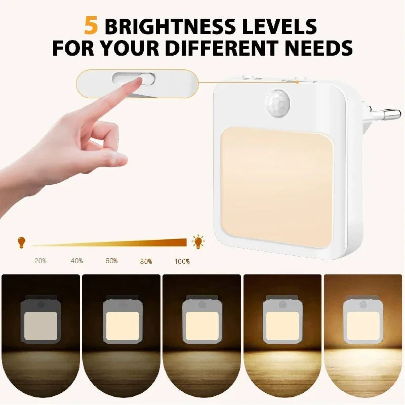 Htomaza Night Light With Motion Sensor LED Plug EU US