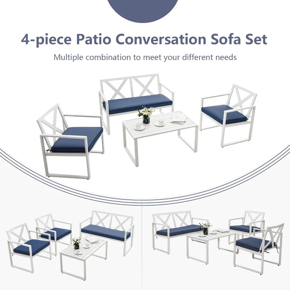 4PCS Patio Conversation Furniture Set Armrest Cushioned Loveseat Sofas Garden