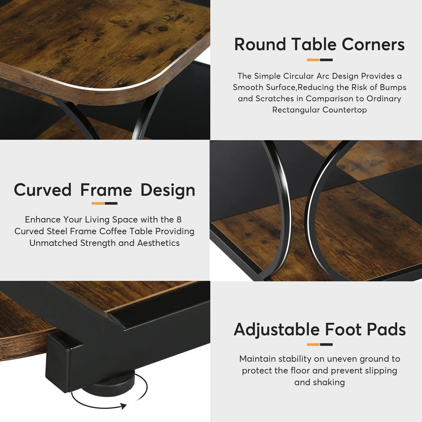 Tribesigns Square Coffee Table With Two Tiers And Metal Frame