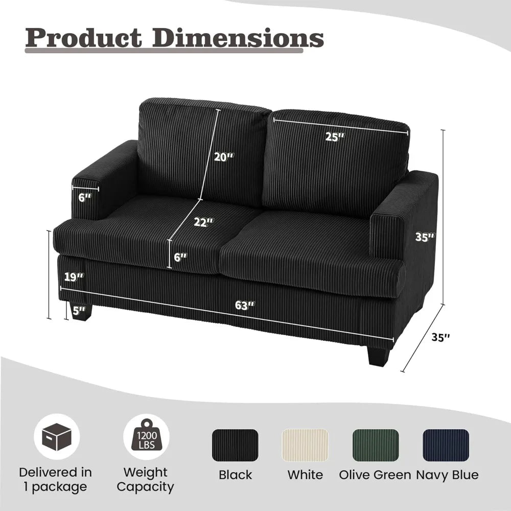 2 Piece Modern Sleeper Loveseat & 3 Seater Sofa Set, Deep Seat Corduroy Living Room Furniture for Apartment Lounge 89", Custom