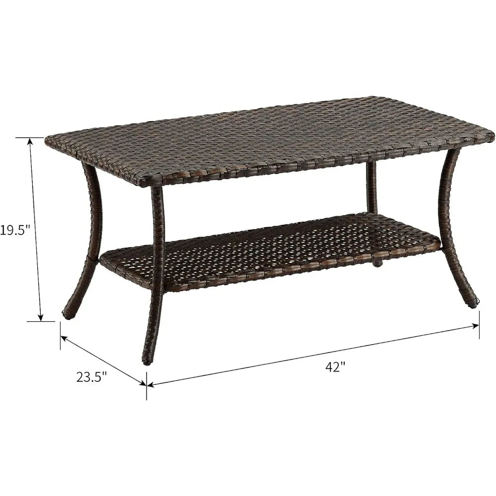 Rattan Outdoor Coffee Table With 2 Layer Storage For Patio