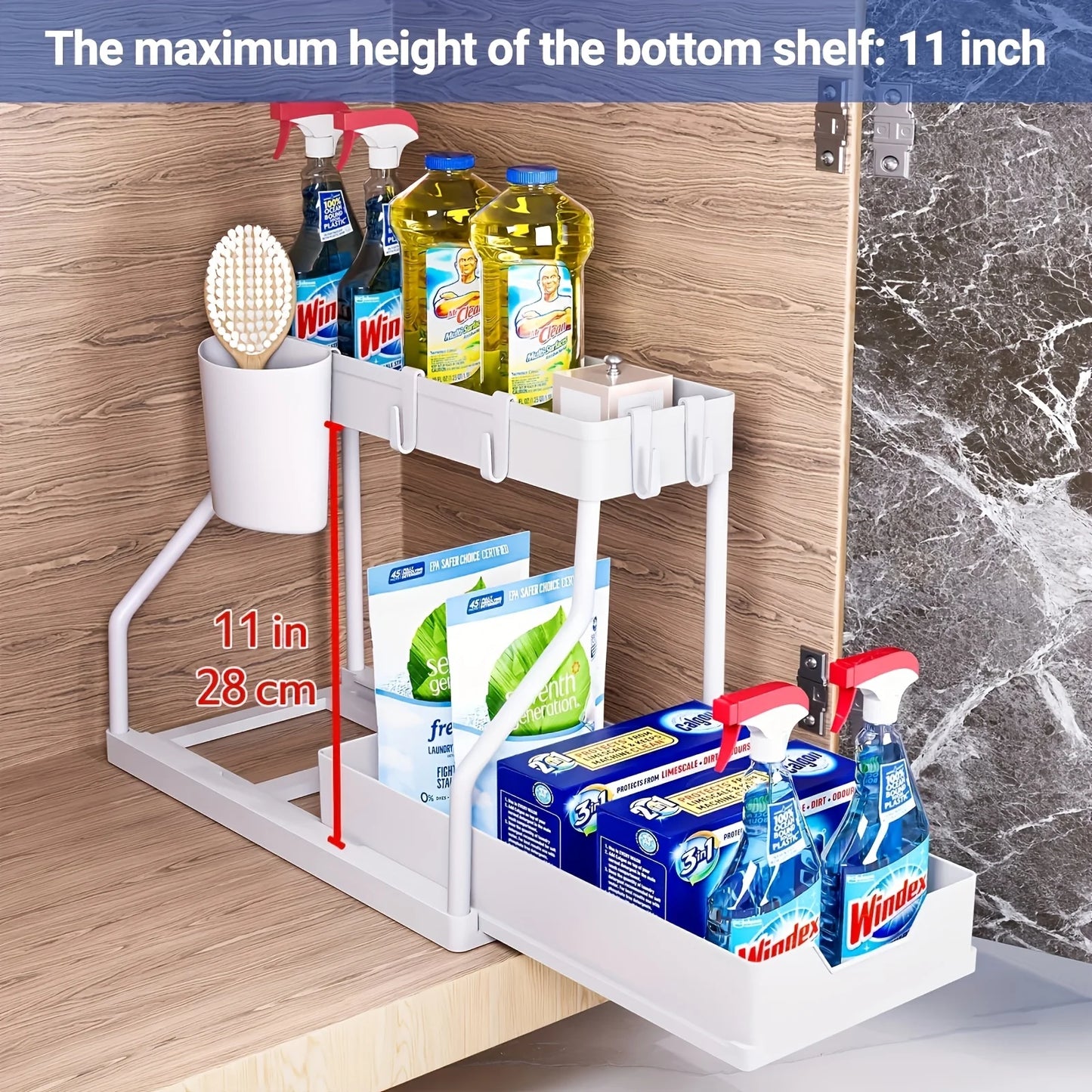 Space Saving Under Sink Organizer With Pull Out Storage Box