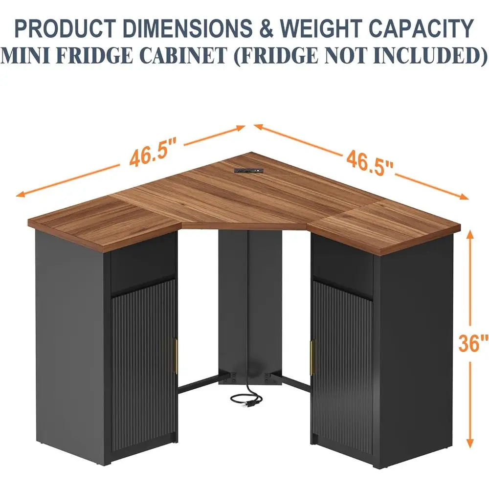 Bar Cabinet with ridge Space, Coee Bar Station with Storage, L Shaped Liquor Wine Cabinet or Home