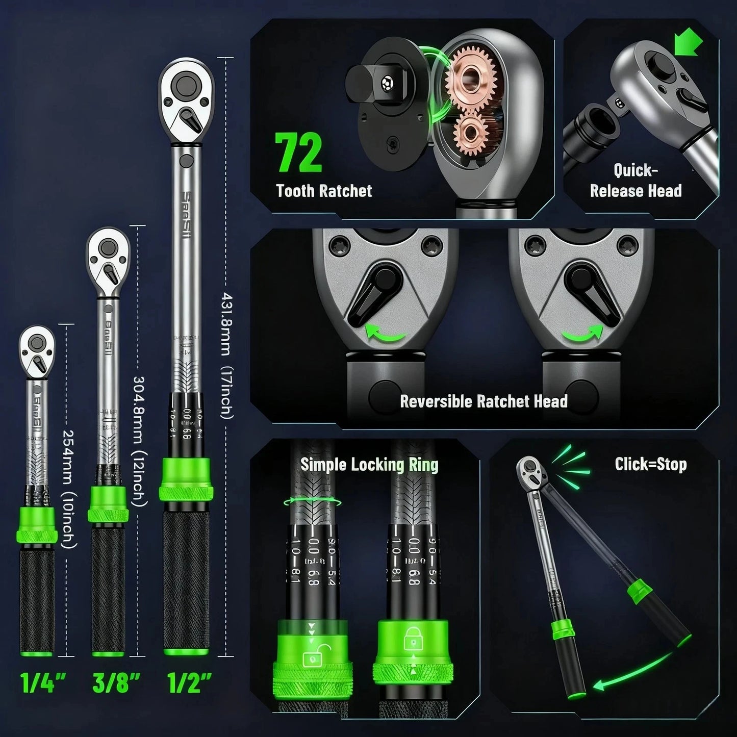 TaskStar 3 Piece Torque Wrench Set for Bicycle Motorcycle