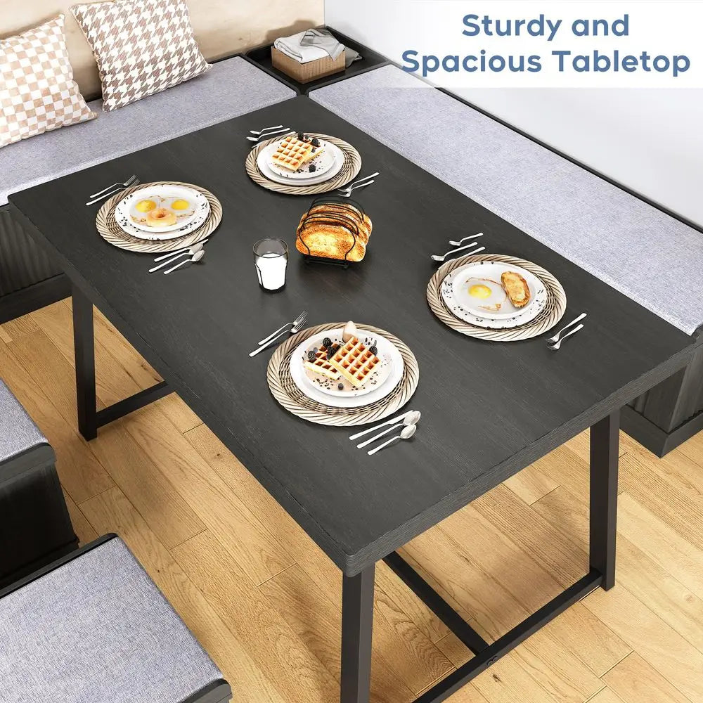 Corner Dining Table Set, 43 Inch Breakfast Nook Table Set with Bench with Hidden Storage amp 2 Ottomans, 5Piece Corner Bench Di