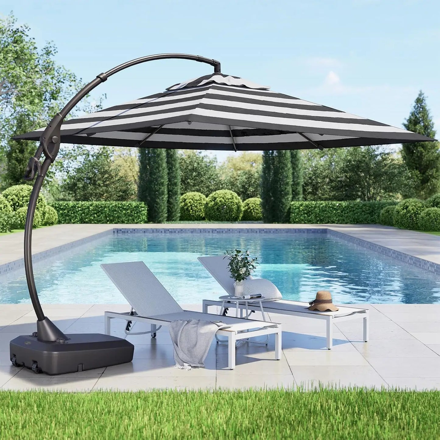 10x10 FT Patio Offset Umbrella, Large Square Aluminum Cantilever Umbrella Base Included for Deck Porch