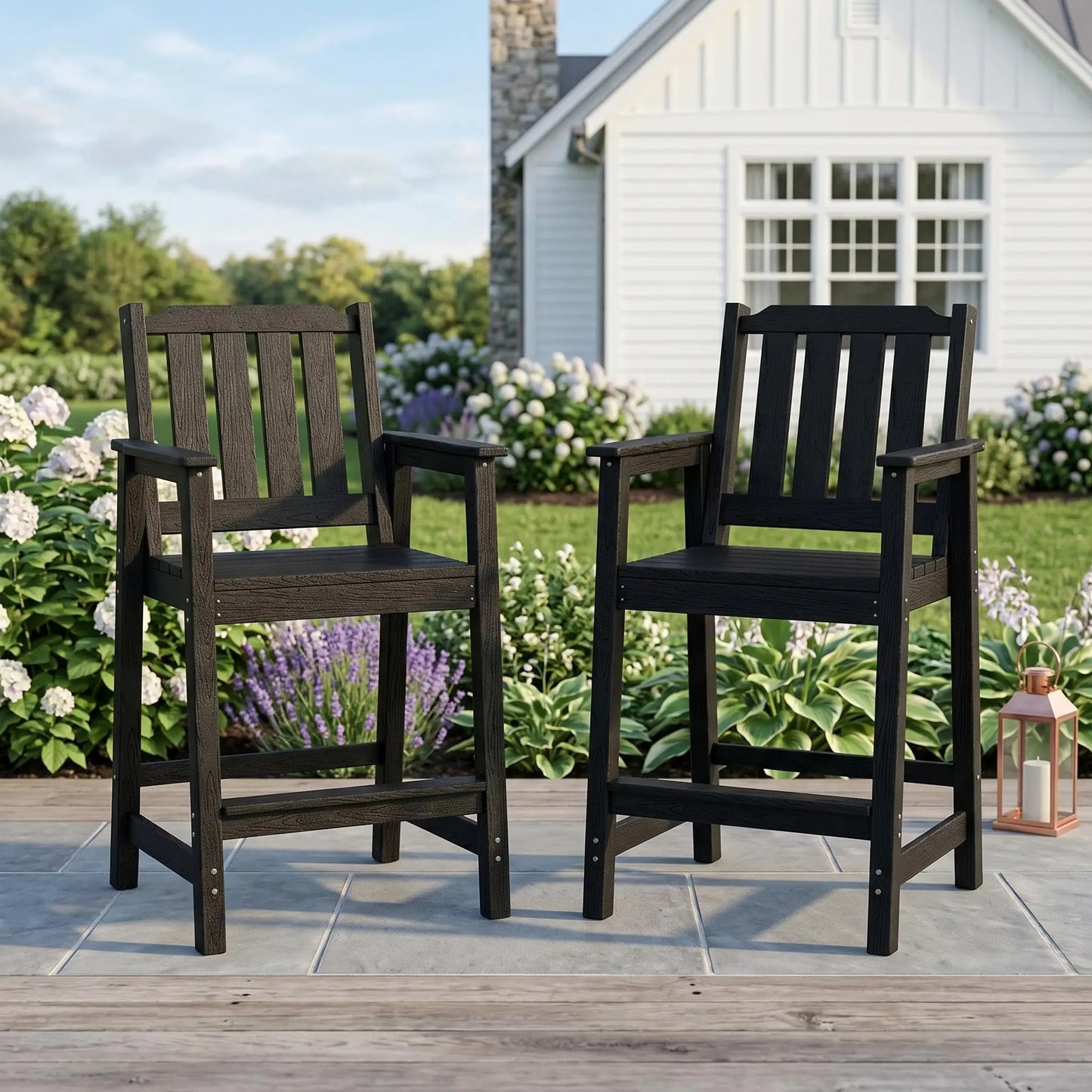 Outdoor Patio Bar Height Chair Set of 2, All-Weather HDPE Bar Height Barstools Widened Chair Set, Adirondack Chairs Set with Widened Armrests for Garden, Poolside, Bistro