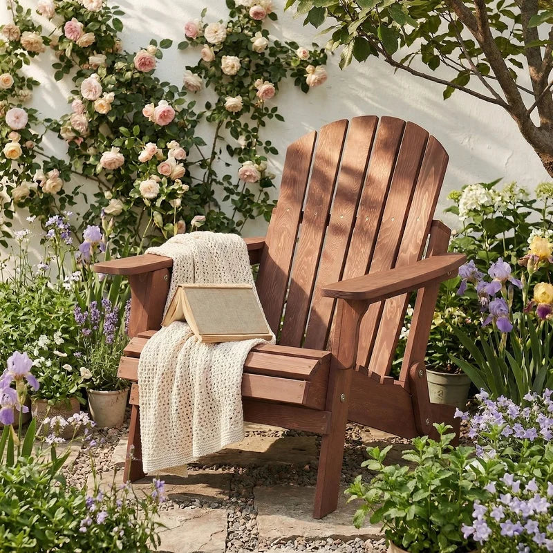 Outdoor Folding Adirondack Chair For Patio Garden And Backyard