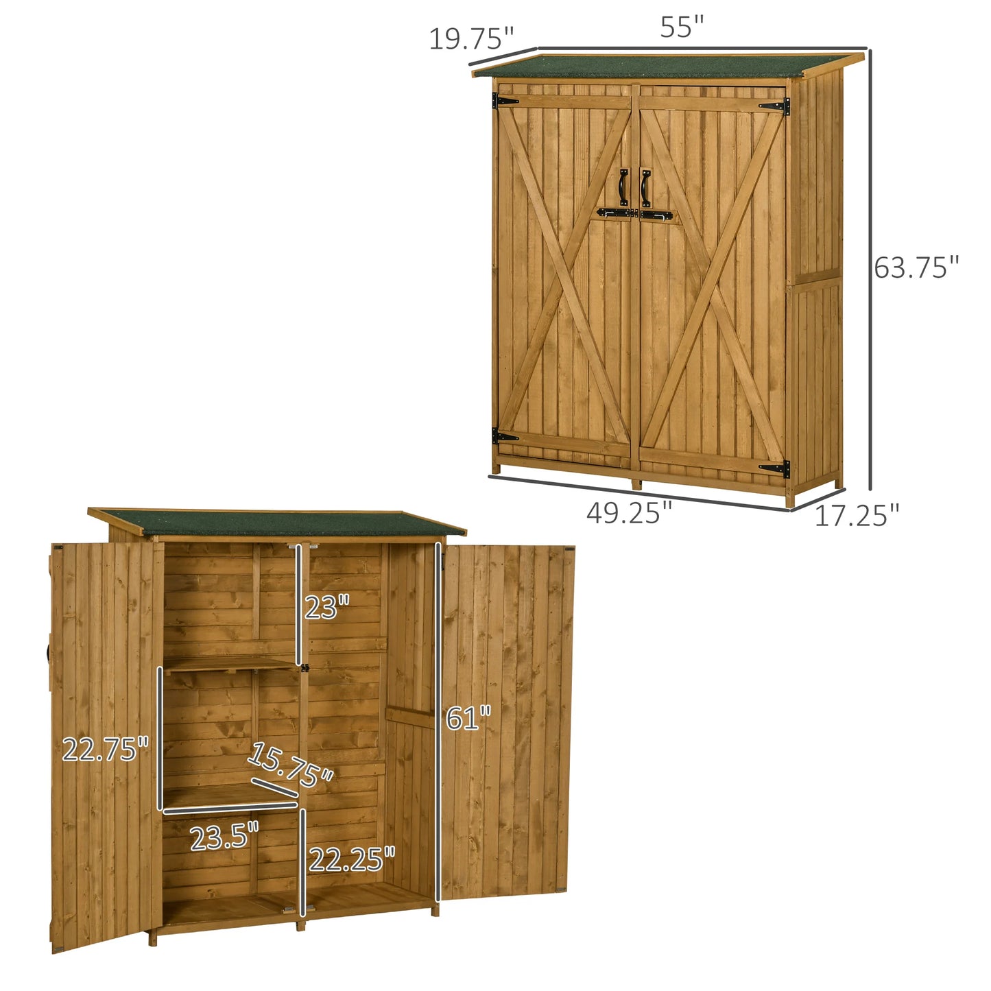 Wooden Waterproof Garden Storage Shed w/ Asphalt Roof, Shelves & Lock Backyard